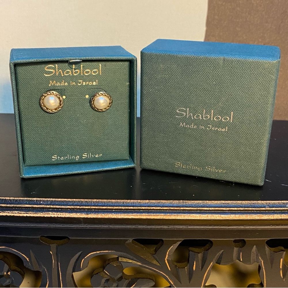 Shablool Israel 925 Sterling Silver Stud Earrings Freshwater Pearls